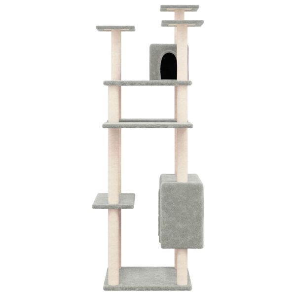vidaXL Cat Tree with Sisal Scratching Posts Light Grey 162 cm