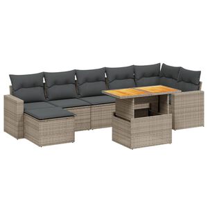 vidaXL 8 Piece Garden Sofa Set with Cushions Grey Poly Rattan