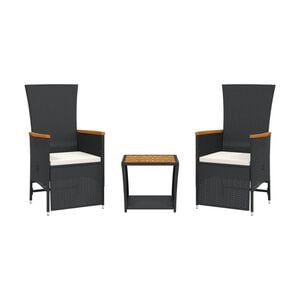 vidaXL 3 Piece Garden Dining Set with Cushions Black Poly Rattan