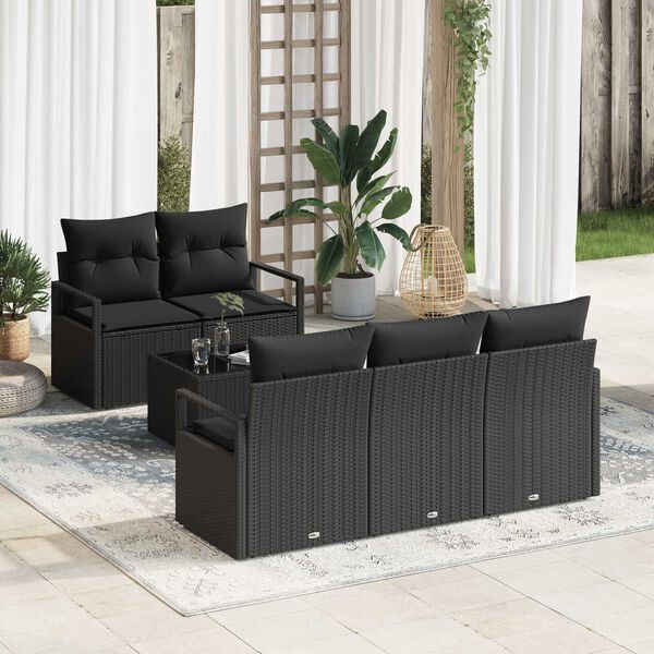 vidaXL Garden Sofa Set with Cushion 6 pcs Black Poly Rattan