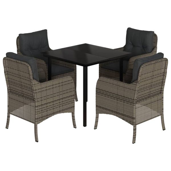 vidaXL 5 Piece Garden Dining Set with Cushions Grey Poly Rattan