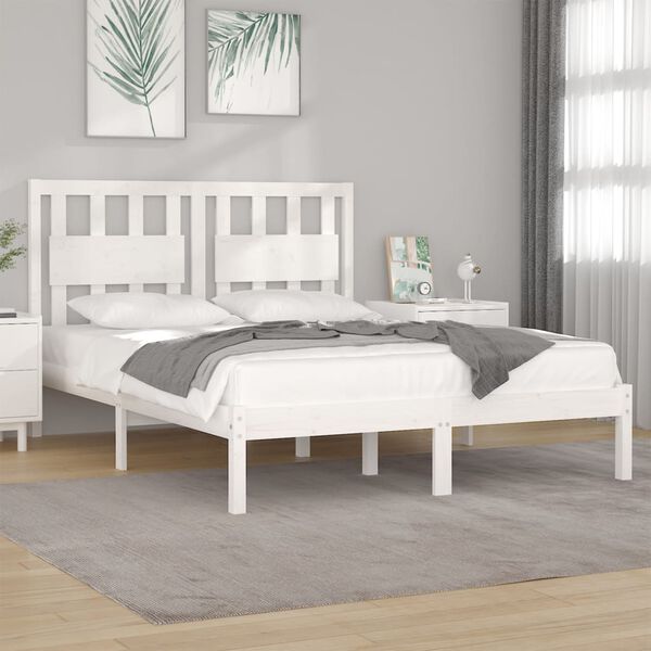vidaXL Bed Frame without Mattress White Solid Wood Pine King Size