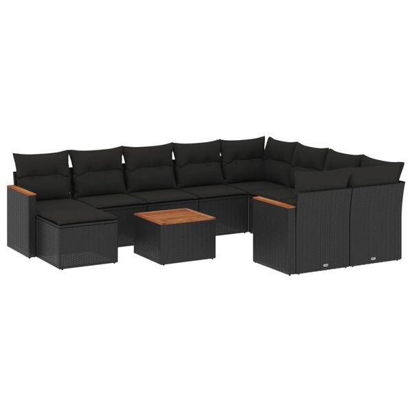 vidaXL 11 Piece Garden Sofa Set with Cushions Black Poly Rattan
