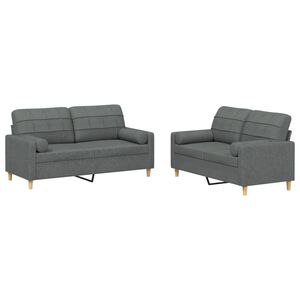 vidaXL 2 Piece Sofa Set with Pillows Dark Grey Fabric