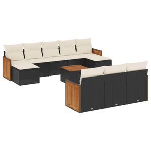 vidaXL 11 Piece Garden Sofa Set with Cushions Black Poly Rattan