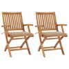 vidaXL Folding Chairs 2 pcs with Beige Cushions Solid Teak Wood