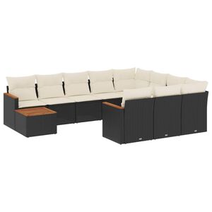 vidaXL 11 Piece Garden Sofa Set with Cushions Black Poly Rattan
