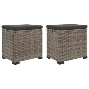 vidaXL Garden Footstool with Cushion 2 pcs Grey Poly Rattan
