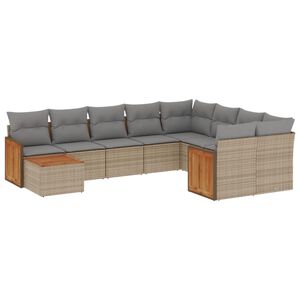vidaXL 10 Piece Garden Sofa Set with Cushions Beige Poly Rattan