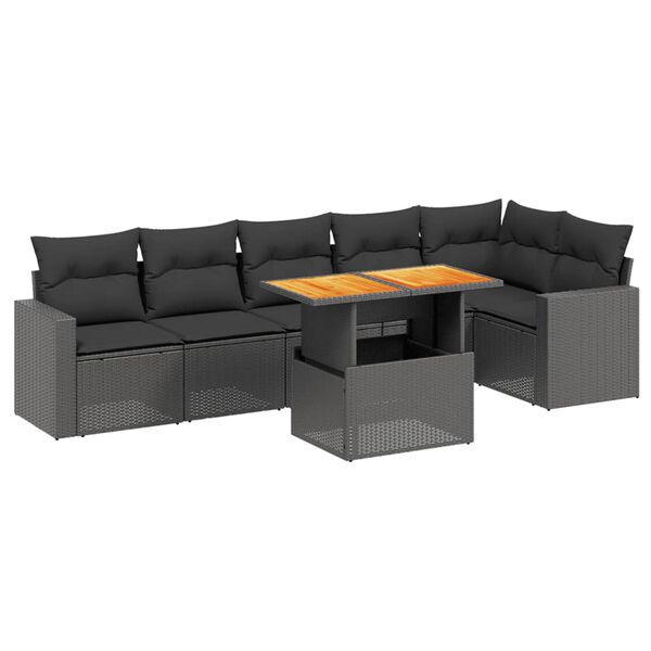 vidaXL 7 Piece Garden Sofa Set with Cushions Black Poly Rattan