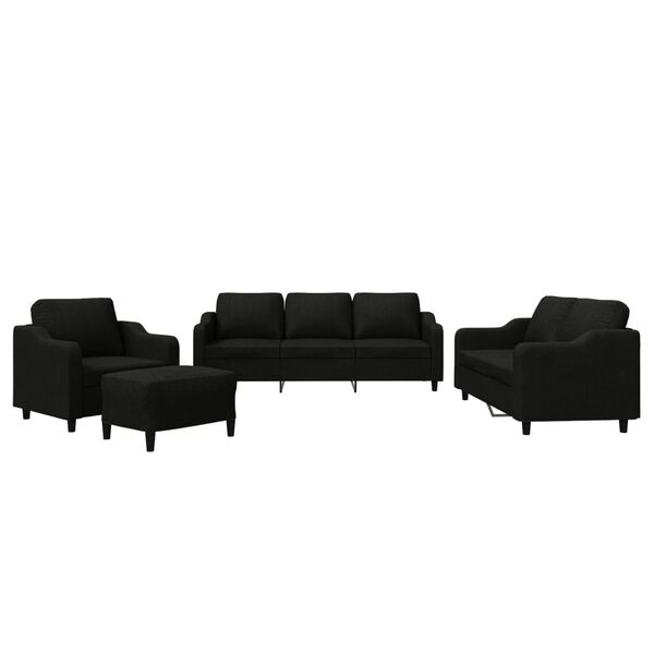 vidaXL 4 Piece Sofa Set with Cushions Black Fabric