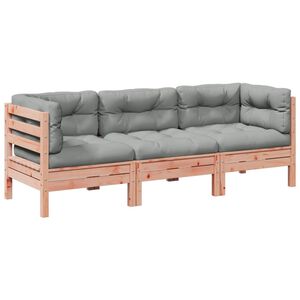 vidaXL 3 Piece Garden Sofa Set with Cushions Solid Wood Douglas Fir