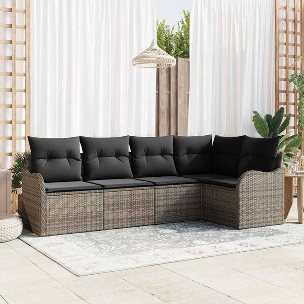 vidaXL Garden Sofa Set with Cushion 5 pcs Grey Poly rattan