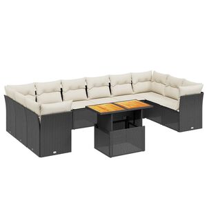 vidaXL 11 Piece Garden Sofa Set with Cushions Black Poly Rattan