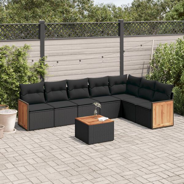vidaXL 8 Piece Garden Sofa Set with Cushions Black Poly Rattan