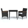 vidaXL 3 Piece Garden Dining Set with Cushions Black