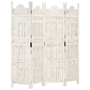 vidaXL Hand carved 4-Panel Room Divider White 160x165 cm Solid Mango Wood
