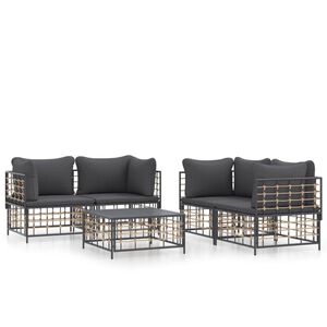 vidaXL 5 Piece Garden Lounge Set with Cushions Anthracite Poly Rattan