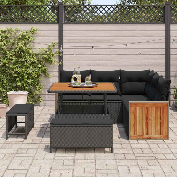 vidaXL Garden Sofa Set 8 pcs Black Poly Rattan and Powder-coated Steel