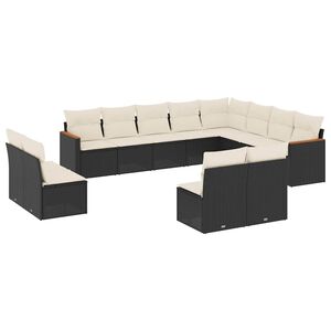 vidaXL 12 Piece Garden Sofa Set with Cushions Black Poly Rattan