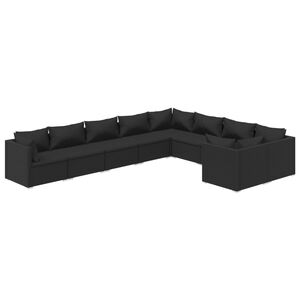 vidaXL 9 Piece Garden Lounge Set with Cushions Poly Rattan Black