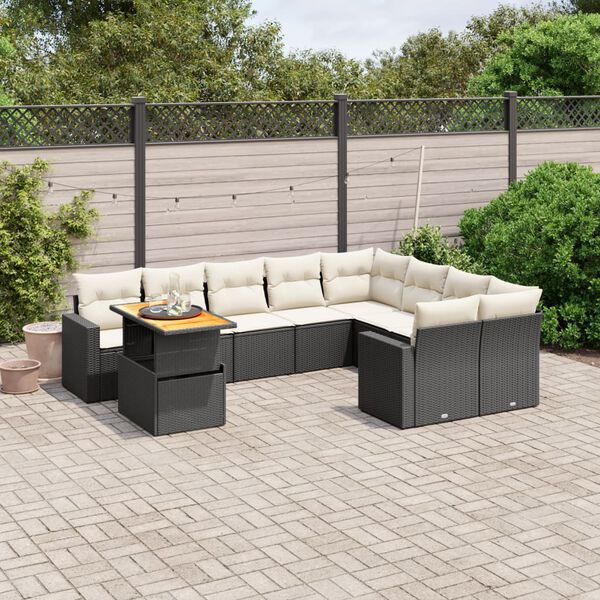 vidaXL 10 Piece Garden Sofa Set with Cushions Black Poly Rattan