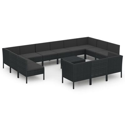vidaXL 14 Piece Garden Lounge Set with Cushions Poly Rattan Black