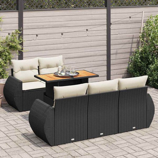 vidaXL 6 Piece Garden Sofa Set with Cushions Black Poly Rattan
