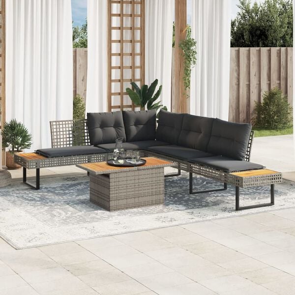 vidaXL 2 Piece Garden Sofa Set with Cushions Grey Poly Rattan and Acacia