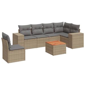 vidaXL 7 Piece Garden Sofa Set with Cushions Beige Poly Rattan