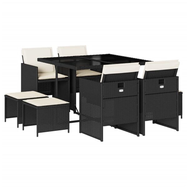 vidaXL 9 Piece Garden Dining Set with Cushions Light Grey Poly Rattan