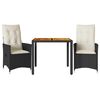 vidaXL 3 Piece Bistro Set with Cushions Black Poly Rattan and Acacia