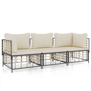 vidaXL 3 Piece Garden Lounge Set with Cushions Anthracite Poly Rattan