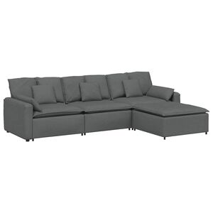 vidaXL Modular Sofa with Footstool and Cushions Dark Grey
