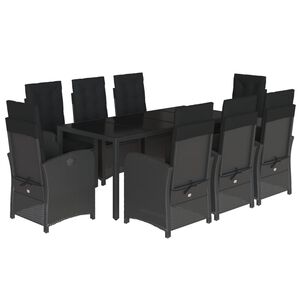 vidaXL 9 Piece Garden Dining Set with Cushions Black Poly Rattan