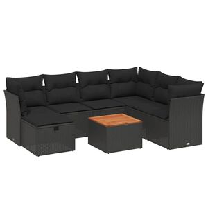 vidaXL 8 Piece Garden Sofa Set with Cushions Black Poly Rattan