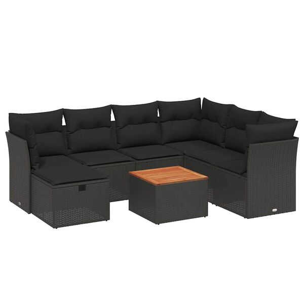 vidaXL 8 Piece Garden Sofa Set with Cushions Black Poly Rattan