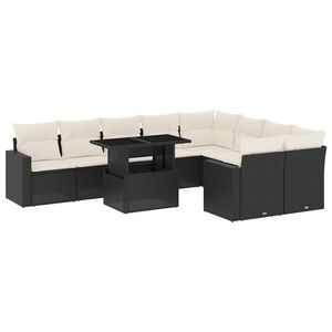 vidaXL 10 Piece Garden Sofa Set with Cushions Black Poly Rattan