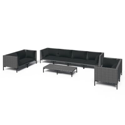 vidaXL 9 Piece Garden Lounge Set with Cushions Poly Rattan Dark Grey