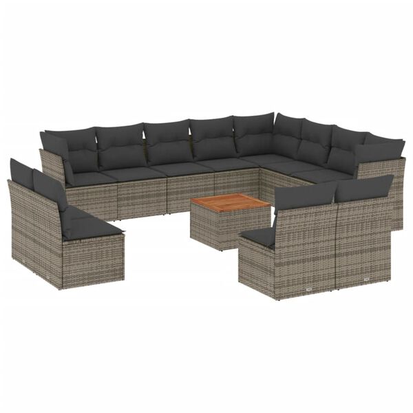 vidaXL 13 Piece Garden Sofa Set with Cushions Grey Poly Rattan