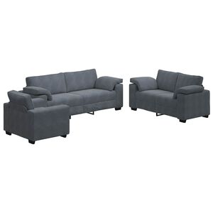 vidaXL 3 Piece Sofa Set with Cushions Dark Grey Velvet