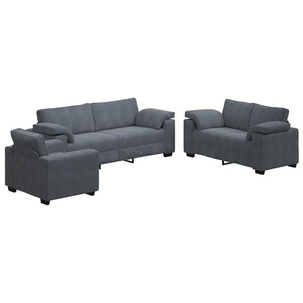 vidaXL 3 Piece Sofa Set with Cushions Dark Grey Velvet