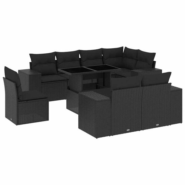vidaXL 9 Piece Garden Sofa Set with Cushions Black Poly Rattan