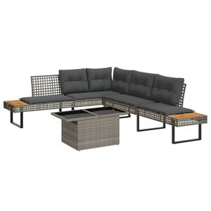 vidaXL 2 Piece Garden Sofa Set with Cushions Grey Poly Rattan and Glass