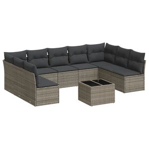 vidaXL 10 Piece Garden Sofa Set with Cushions Grey Poly Rattan