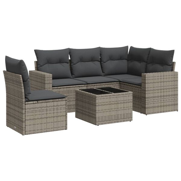 vidaXL 6 Piece Garden Sofa Set with Cushions Grey Poly Rattan
