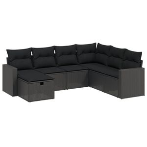 vidaXL 7 Piece Garden Sofa Set with Cushions Black Poly Rattan
