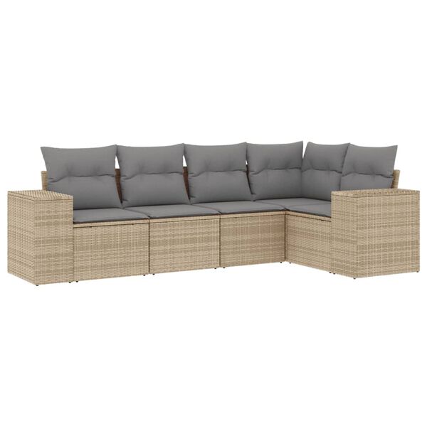 vidaXL 5 Piece Garden Sofa Set with Cushions Beige Poly Rattan