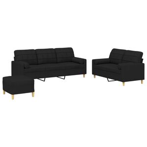 vidaXL 3 Piece Sofa Set with Pillows Black Fabric