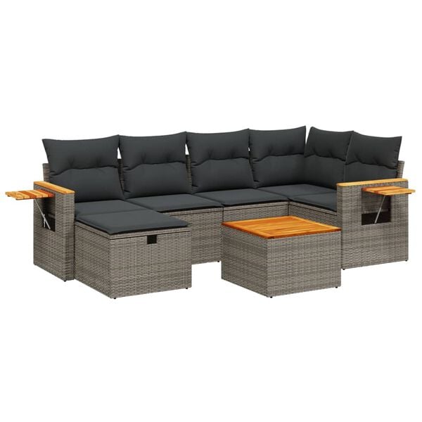 vidaXL 7 Piece Garden Sofa Set with Cushions Grey Poly Rattan